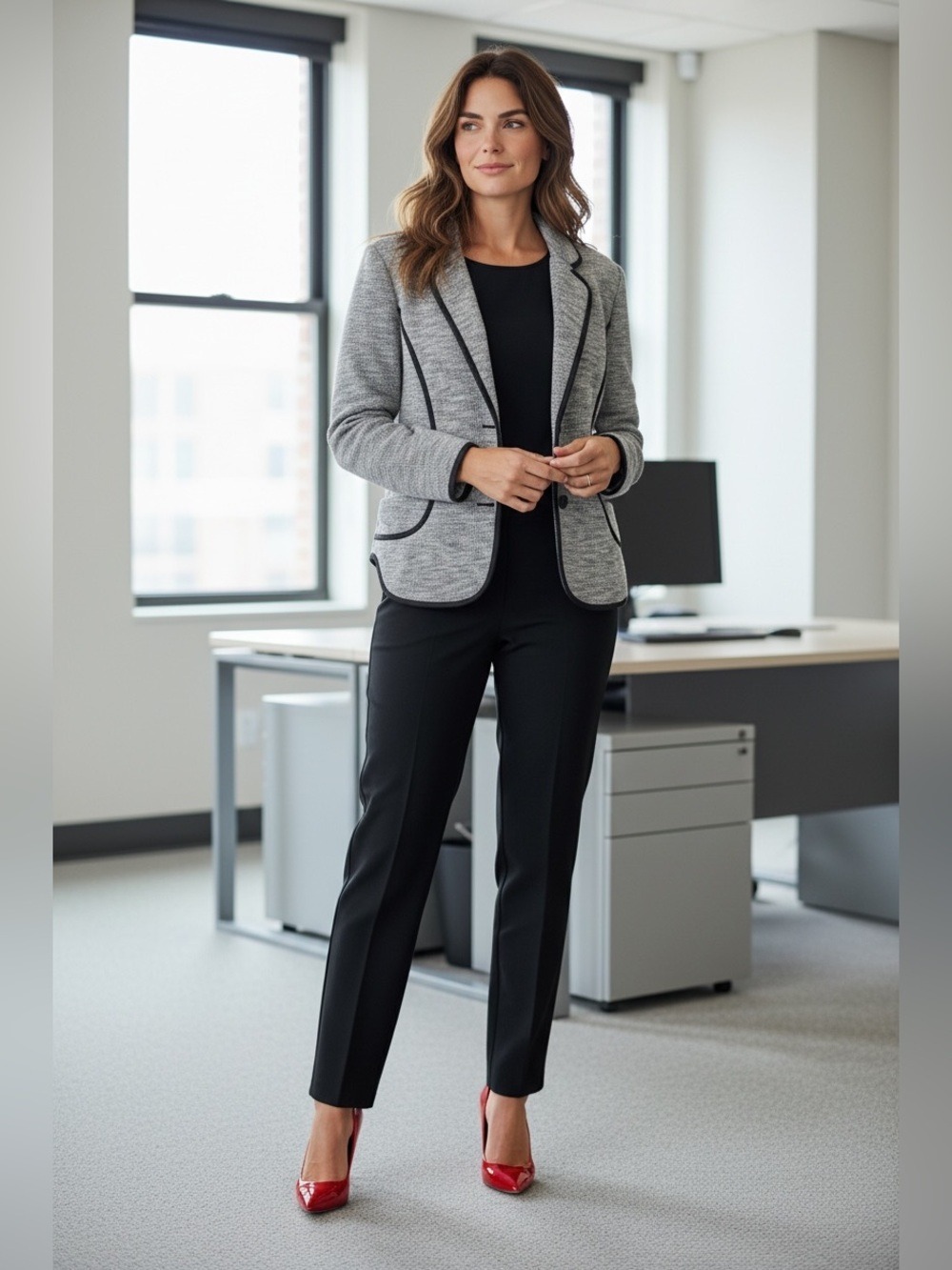 Cartonnier Anthropologie Gray Knit Piped Blazer Size Large